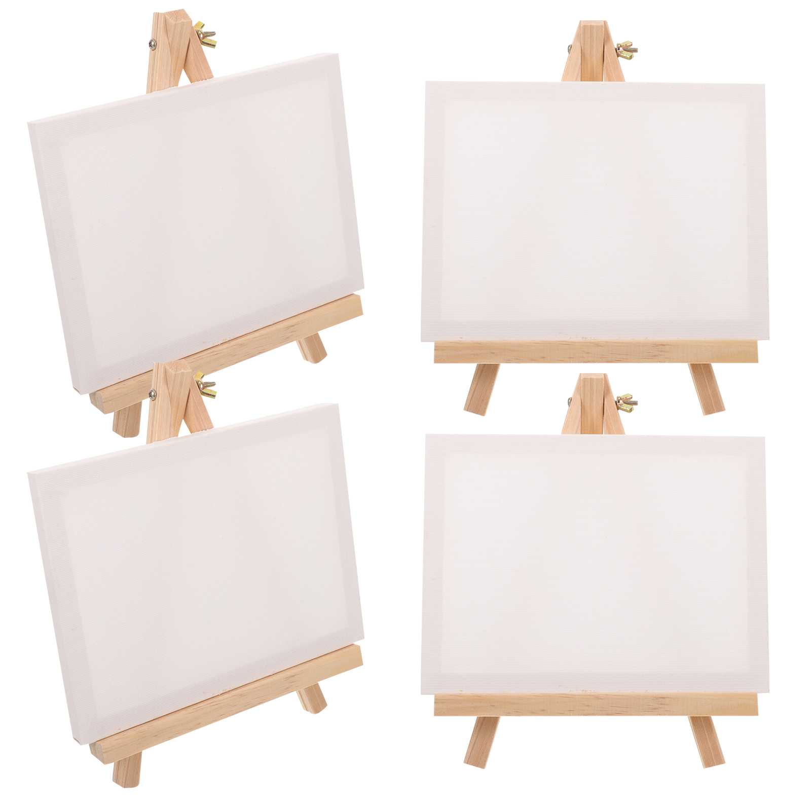 Worgeous  4 Sets Mini Canvas Canvases with Easel Kits Table Top Easels for Painting Child