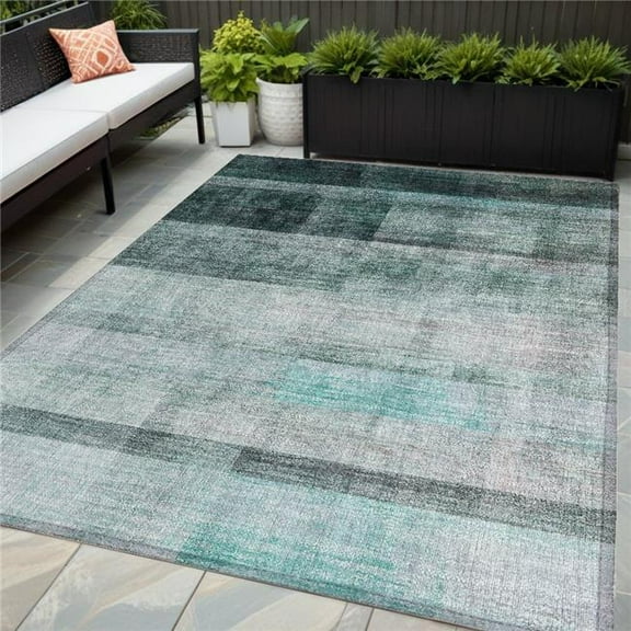 HomeRoots 563686 5 x 8 ft. Teal Ombre Washable Non Skid Indoor Outdoor Rectangle Machine Woven Area Rug