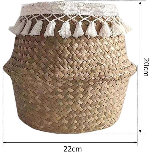 Cesta tejida para plantas de pasto marino, cesta tejida a mano para el vientre, cesta de mimbre para el vientre, macetero para interior para cesta de almacenamiento, lavandería, maceta para