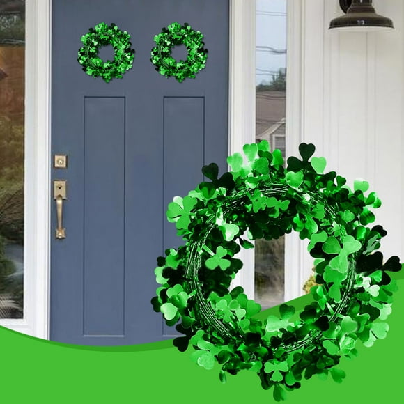 Hiroekza St. Patrick's Day Wreath Durable Green Shamrock Four-Leaf Clover Indoor Outdoor Holiday Decor Front Door Porch Windows Walls Good Luck Symbol Homeowners Gift Givers Party Hosts Green