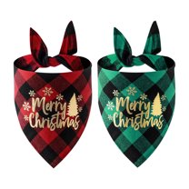 FAMTKT Dog Bandanas, 2Pc Christmas Plaid Dog Bandana Small and Medium Sized Dog Christmas Decoration, Adjustable Accessories for Small To Large Dog Puppy Cat