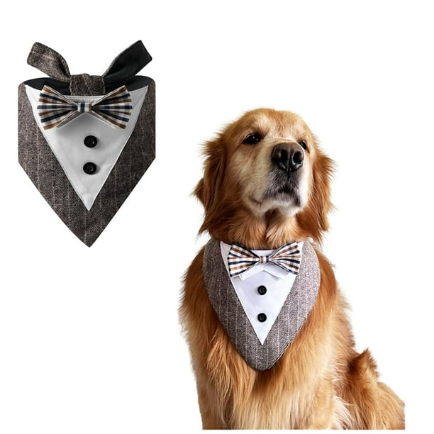 Collar de bandana de boda para perro con pajarita, esmoquin ajustable para perros, trajes formales para perros medianos y grandes, color marrón