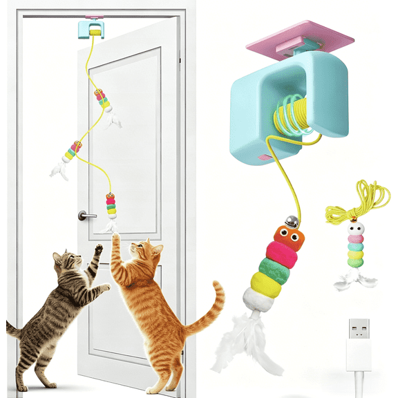 MOBGOSSA Interactive Cat Toy for Indoor Cat, Electric Doorway Cat Teaser with Motion Sensor,Automatic Door Hanging Cat Toy with Detachable Design, Kitten Toys for Indoor Cats Self Play, Blue
