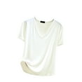 thumbnail image 2 of Atogsazn Summer Pajama Tops for Women Plain Casual Fashion V-Neck Short Sleeve Sleepwear Tops Oversized Tshirts for Women White XL on Clearance, 2 of 4