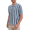 thumbnail image 4 of Polo de punto a rayas INSPIRE CHIC para hombres, camisetas de polo de manga corta con botones, jacquard, L azul claro, 4 of 6