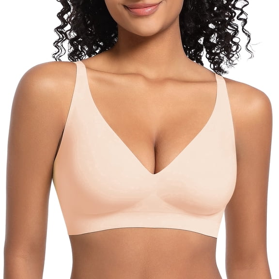 Cassie Liz Wireless Bra for Women Comfortable No Underwire Jelly Deep V Bras Seamless Soft Everyday Bras