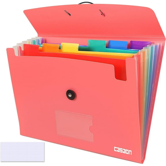 CASAON 7 pocket Accordian File Folders, Expanding File Folder A4 Letter Size Paper Portable Document Organizer-Pink,1 pack