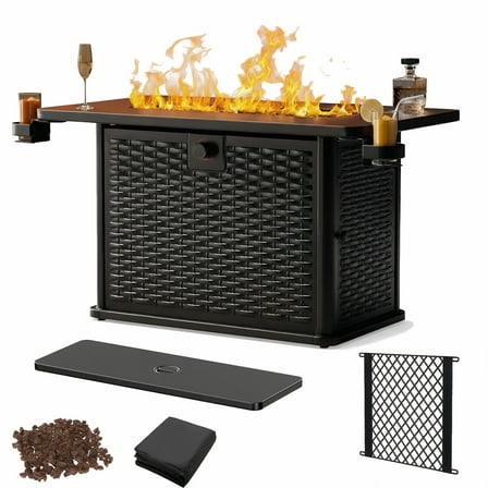 43" Propane Fire Pit Table - 60,000 BTU Gas Fire Pit with 2 Cup Holders, Waterproof Cover & Lava Rocks for Garden, Deck, Backyard