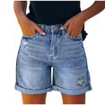 thumbnail image 1 of Jeans Shorts Damen High Waist Denim Bermuda Shorts Destroyed Style Weite Bein Kurze Hose Blau S, 1 of 2
