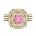 thumbnail image 2 of 1.8 ct Brilliant Round Cut Pink Zircon 14K Yellow Gold Halo Solitaire with Accents Engagement Bridal Wedding Ring Band Set size 5.25, 2 of 7