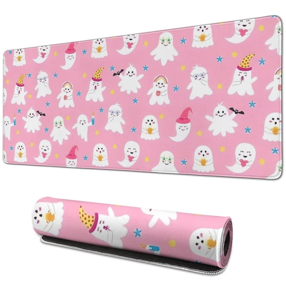 Long Mouse Pads for Desk,Cute Halloween Ghosts Pattern Desk Mats on Top Of Desks, Desk Mouse Pad Extra Large with 3mm Non-Slip Base and Stitched Edge for Gaming,Office,Work,Home 31.5"x11.8"