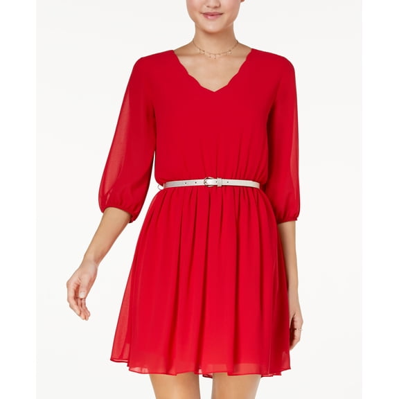 Bcx Juniors Scalloped Fit Flare Dress With Belt Scarlet 2XS