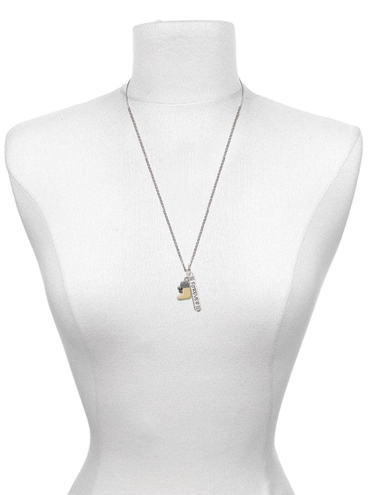 Delight Jewelry Two-tone 3-D Stocking with Clear Crystal Silvertone Sisters Best Friends Forever Bar Charm Necklace, 23"