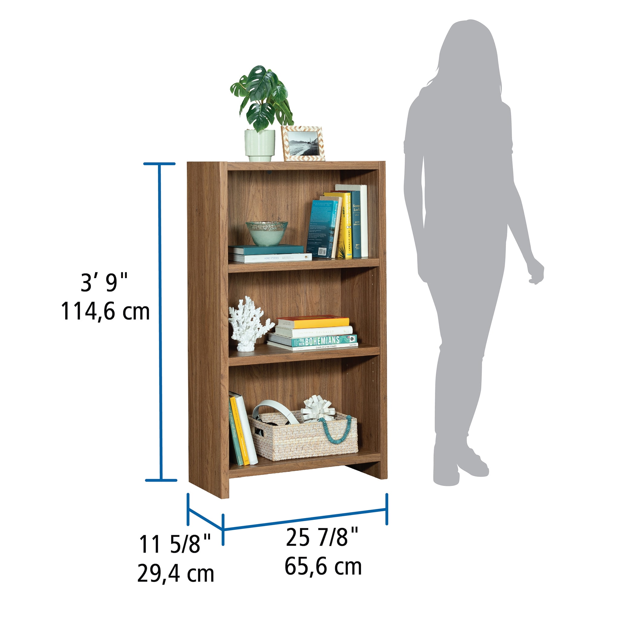 Mainstays Westley 3 Shelf Bookcase, Warm Walnut Finish