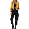 thumbnail image 2 of INSPIRE CHIC Women's Casual Stand Collar Metallic Zip Crop Length Bomber Jacket XS Golden, 2 of 6