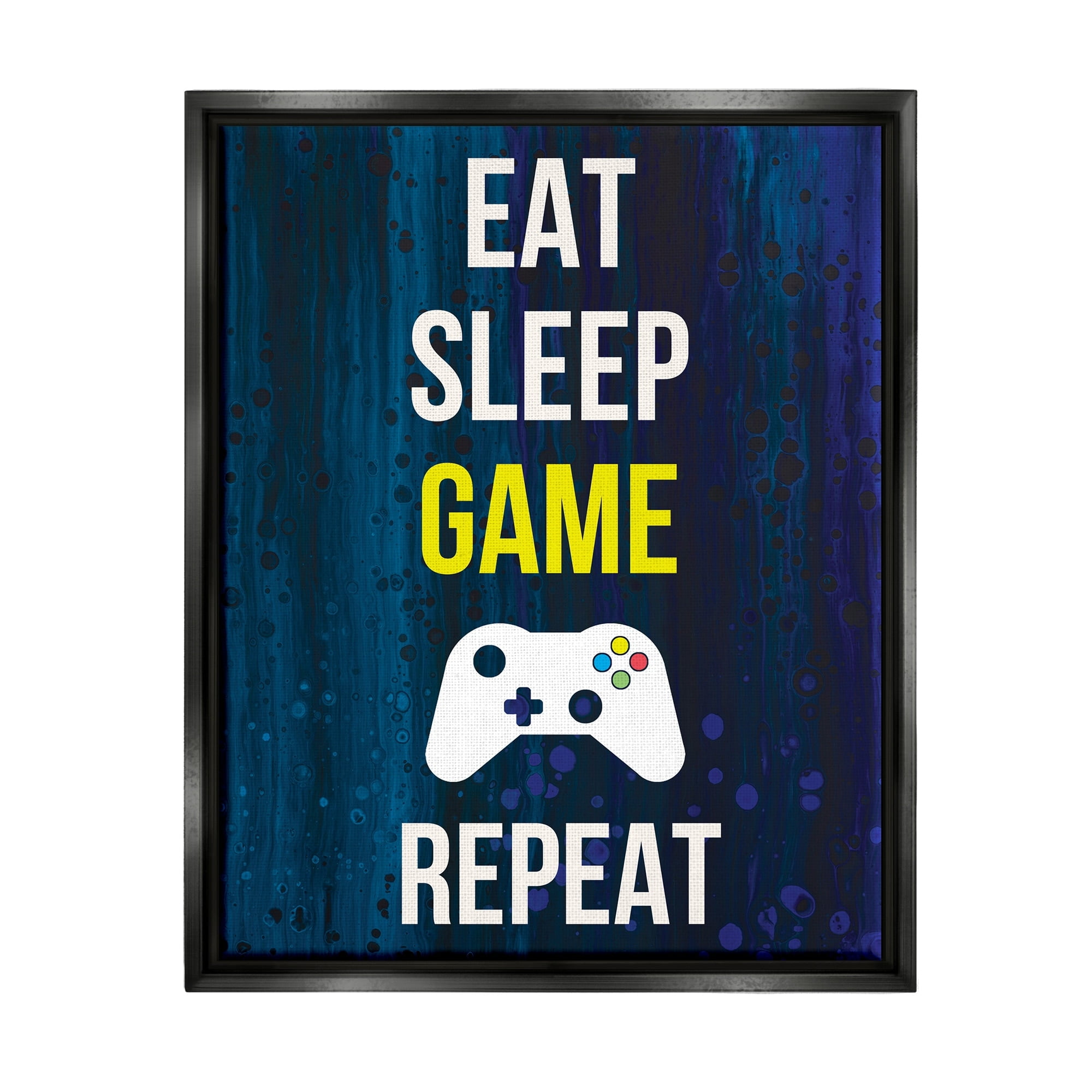 Stupell Industries Eat Sleep Game Repeat Controller Layered Background Graphic Art Metallic Gold Floating Framed Canvas Print Wall Art, Design by Annie Warren