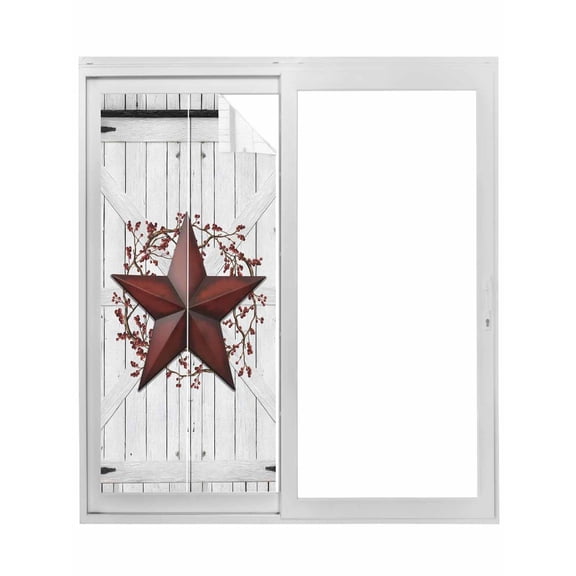 Texas Star Retro Window Privacy Film, Vintage Red Wooden Berry Static Cling UV Sun Blocking Tint Film Heat Control Windows Films for Bedroom Bathroom, Window Stickers 17.7"x39.3"