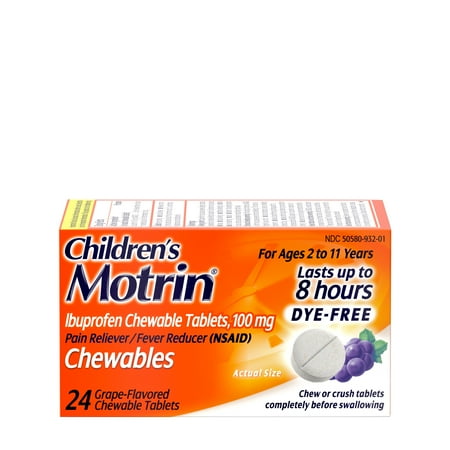 Children's Motrin Dye-Free Ibuprofen Chewable Tablets, Grape, 24 Count