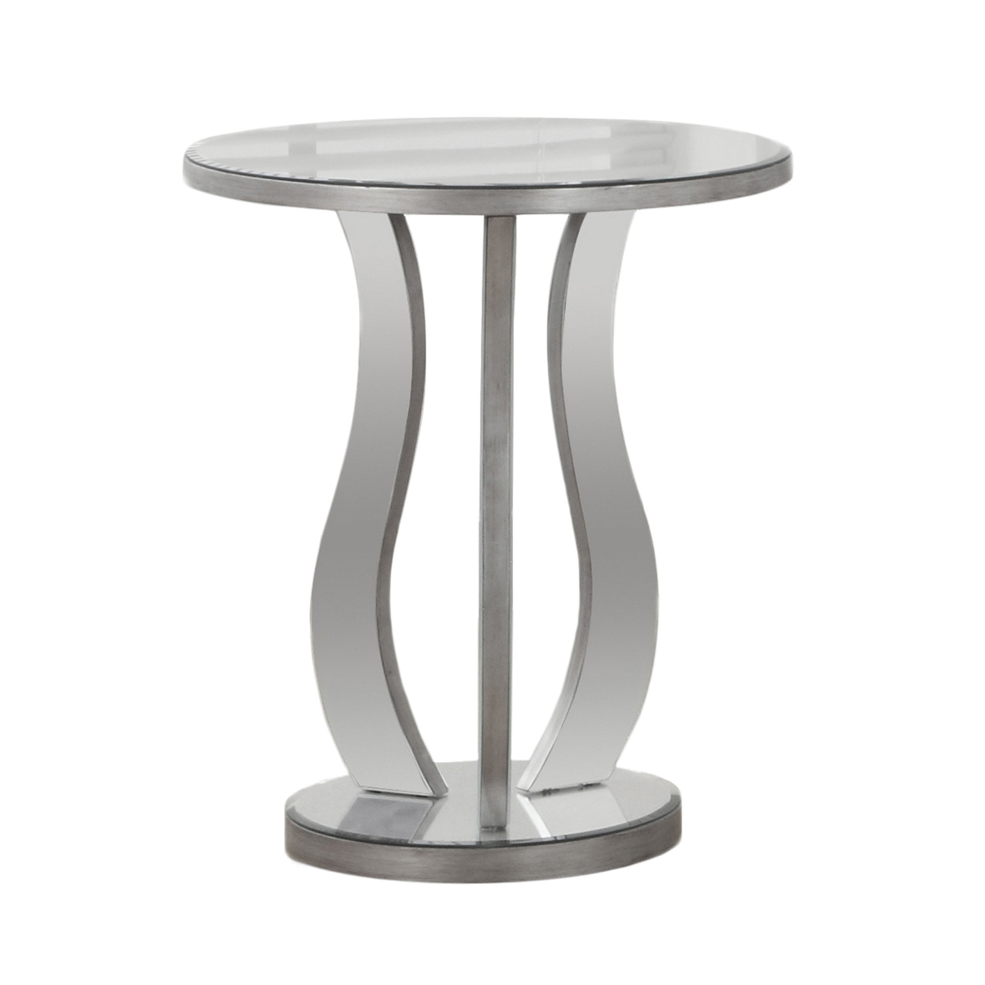 24" Silver Contemporary Geometric Inspired Mirrored End Accent Table