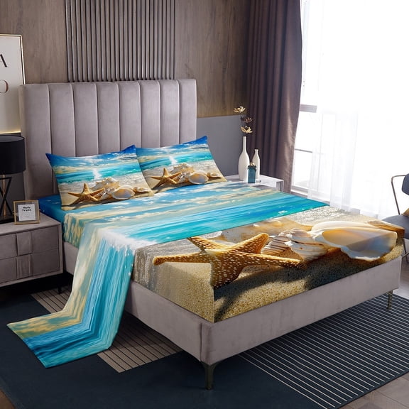 Erosebridal 3D Starfish Bed Sheets Set Twin Size, Kawaii Seashell Bedding Twin Size, Ocean Beach Sheet Set Twin, Super Cozy Room Decoration, 3-Piece