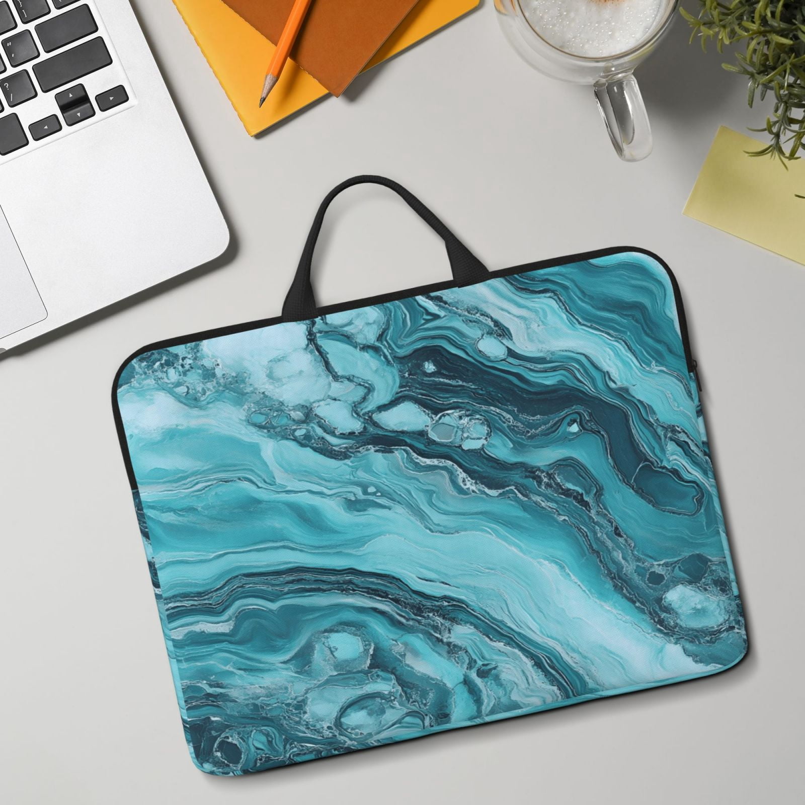 Laptop Sleeve Bag For Women Men 14inch Waterproof Durable Protective Computer Carrying Cover Handle Laptop Case Bag Teal Marble_1