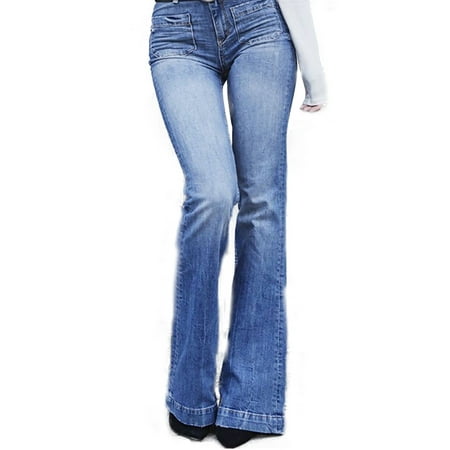 Womens Flared Jeans High Waist Casual Denim Boot Cut Casual Pants ...