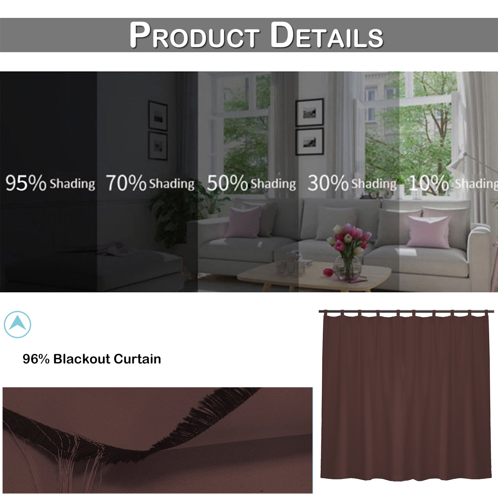 DONGPAI Extra Wide Outdoor Curtain for Patio Waterproof, Detachable Sticky Tab Top Thermal Insulated Privacy Outdoor Dividers for Porch, 1 Panel, 100''x 96'', Brown