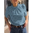 thumbnail image 4 of Blusa PRETTYGARDEN de verano con ojales bordados en azul gris para mujer, 4 of 7