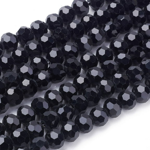 Faceted(32 Facets) Glass Round Beads Strands Black 6mm Hole: 1.2mm about 88~91pcs/strand 19.49 inch~20.08 inch(49.5~51cm)