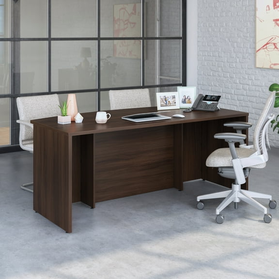 Sauder Affirm Engineered Wood Bowfront Executive Desk in Noble Elm/Brown