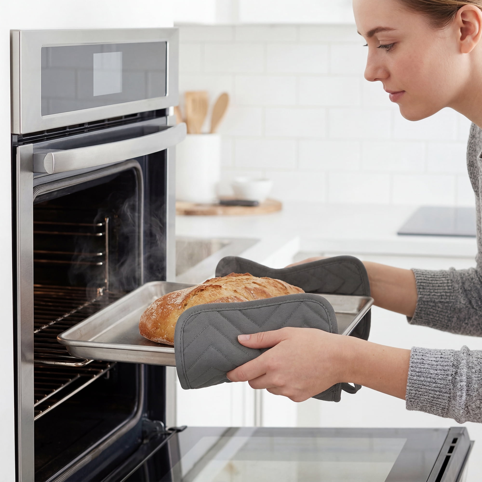 Unique Bargains 2 Pcs Pot Holders Heat Resistant Non Slip Hot Pads for Kitchen Gray 9.1"x7.1"