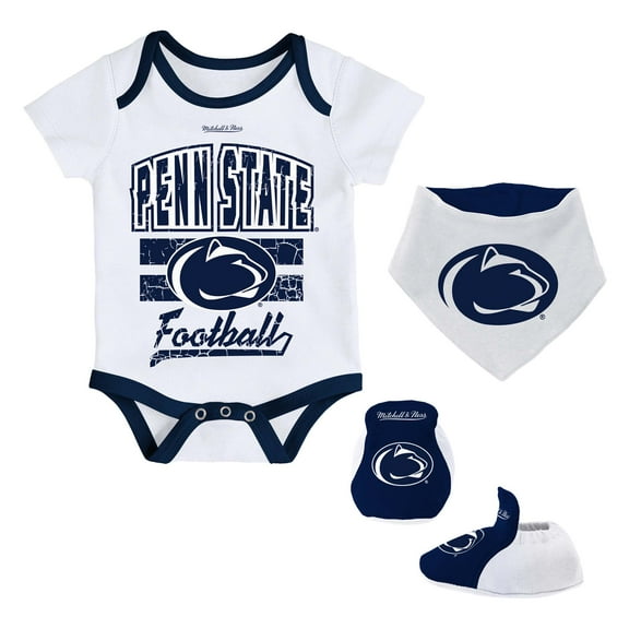 Newborn & Infant Mitchell & Ness White Penn State Nittany Lions 3-Pack Bodysuit, Bib and Bootie Set