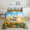 thumbnail image 2 of Manfei Golden Retriever Dog Full Size Comforter Sets, Farm Sunflower Bedding Comforter Set, Blue Yellow, Gray Reversible, 3-Piece, 1 Comforter and 2 Pillowcases, 2 of 7