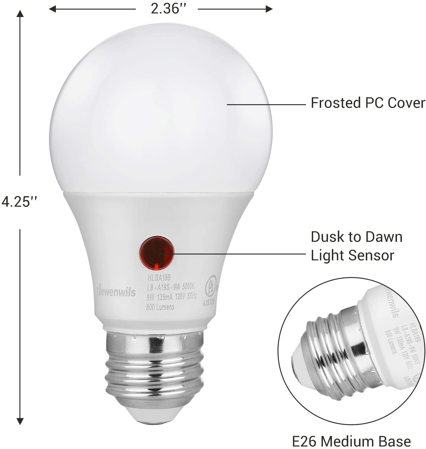 DEWENWILS Dusk to Dawn LED Light Bulbs 9W, 4-Pack photo 6
