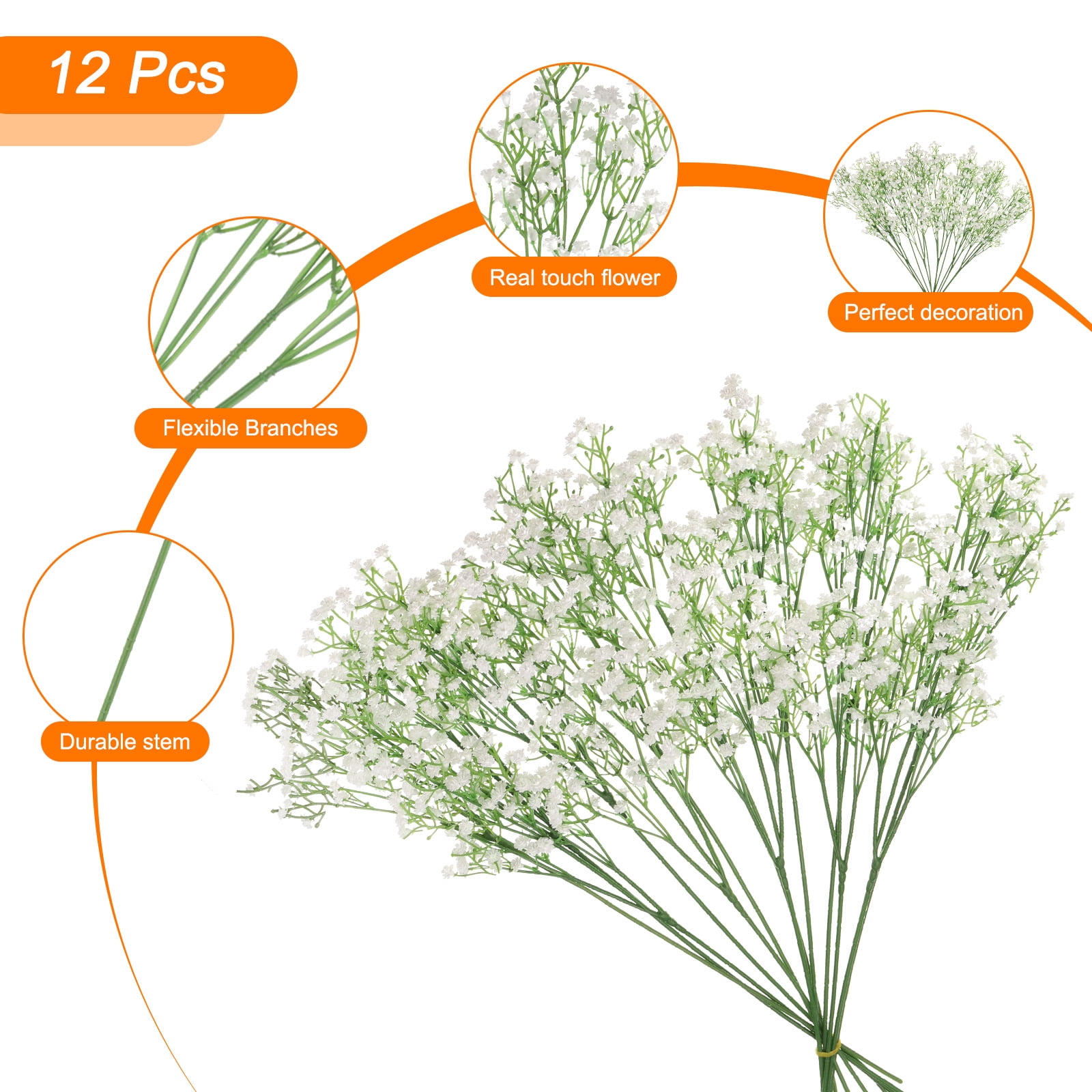 Unique Bargains Fake Gypsophila Flowers Bulk PU Branch for Wedding Floral 12Pcs White