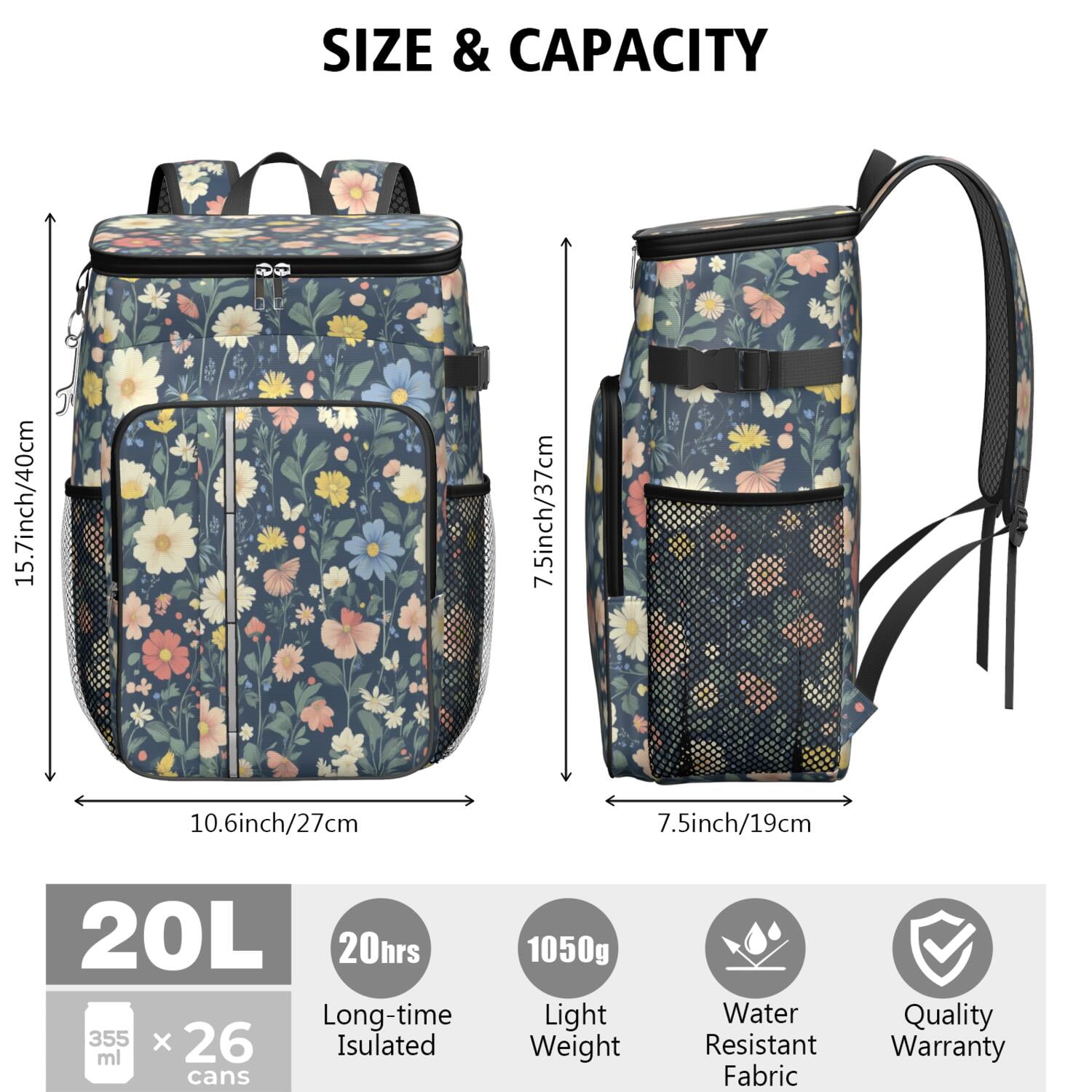Travel Cooler Bag - Pioneer Flower Camping Beer Cooler Backpack with Bottle Opener- Waterproof Insulated Picnic Backpacks - Cooler Bag for Beach