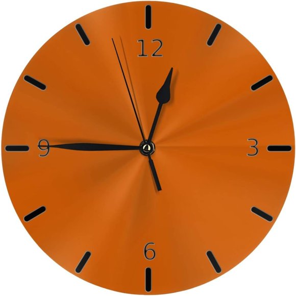 Generic Silent Non-Ticking Decorative Round Wall Clock, 10 Inch, Burnt Orange Solid Color Home Decor, PVC Board Material, Quartz Movement, Battery Operated