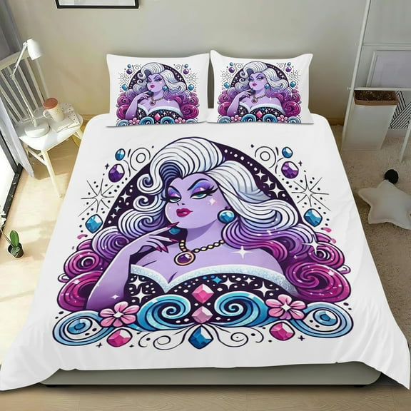 Ursula Themed Bed Sheet Set Three Piece Set 53x79 Inches Comfortable And Skin Friendly Unique Design Creating A Star Studded Night