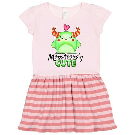 

Inktastic Monstrously Cute Green Monster with Horns and Heart Gift Toddler Girl Dress