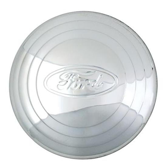 Speedway Motors Cylinder Hubcap Polished Stainless Steel Vintage Style Wheel Cover with Script Logo compatible with 1932-1934 Ford Passenger Car Steel Wheels
