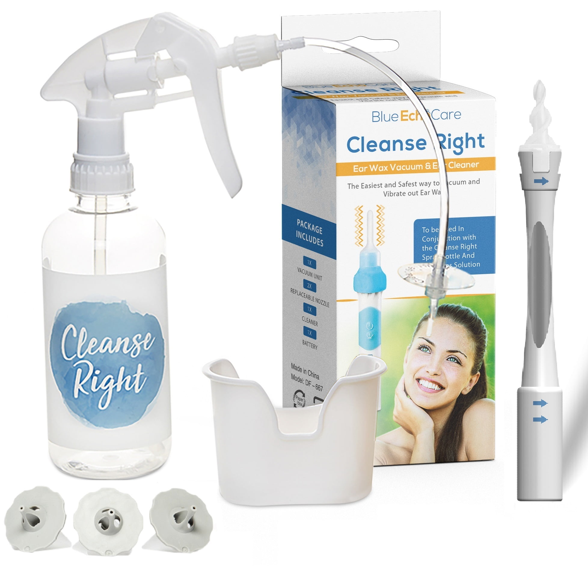 Cleanse Right - Ear Wax Removal Tool Kit- Electronic Ear Wax Remover, Soft Silicone Spiral Earwax Remover Tool, Wash Basin, 8 Ear Curettes, 20 Disposable Tips! - Cleaner Tool to Remove Ear Blockage