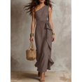 thumbnail image 5 of Womens Mocha Brown One Shoulder Sleeveless Ruffle Maxi Dress, 5 of 6