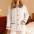 thumbnail image 4 of DHFJKG Womens Flannel Pajamas Button Up Top Coat With Peter Pan Collar Long Sleeve Fuzzy Sleepwear With Pockets For Cold Weather Classic Homewear, 4 of 6
