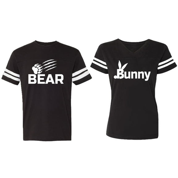 Bear Bunny Matching Couple Cotton Jerseys (Men Black / Women Black) (Men S / Women S)