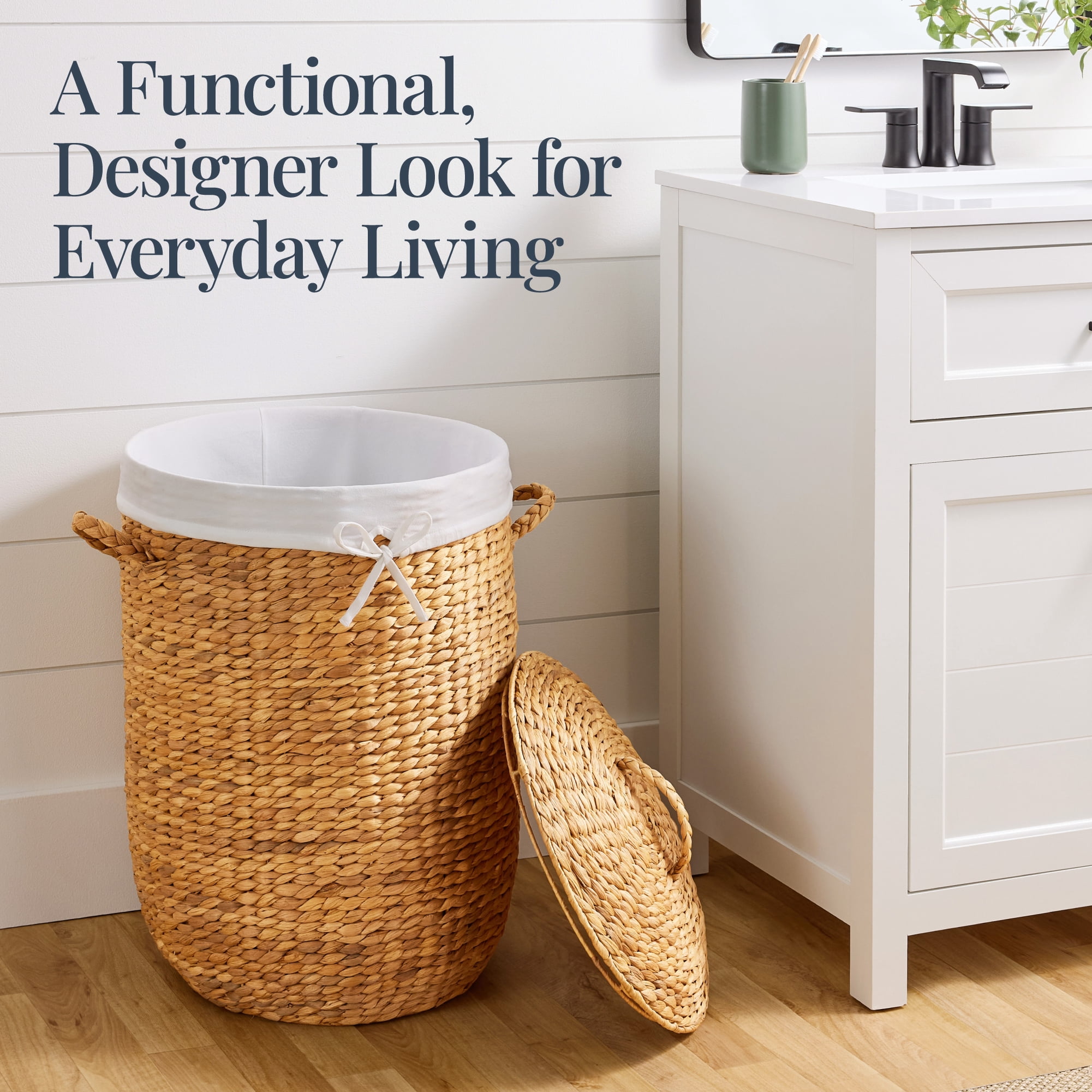 Best Choice Products Round Laundry Hamper w/ Lid, Handwoven Laundry Basket w/ Handles & Removable Liner - Natural