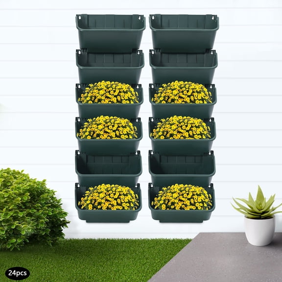 24-Pack Wall Mounted Planters Army Green Vertical Garden System with Drainage Holes & Drip Irrigation Grooves