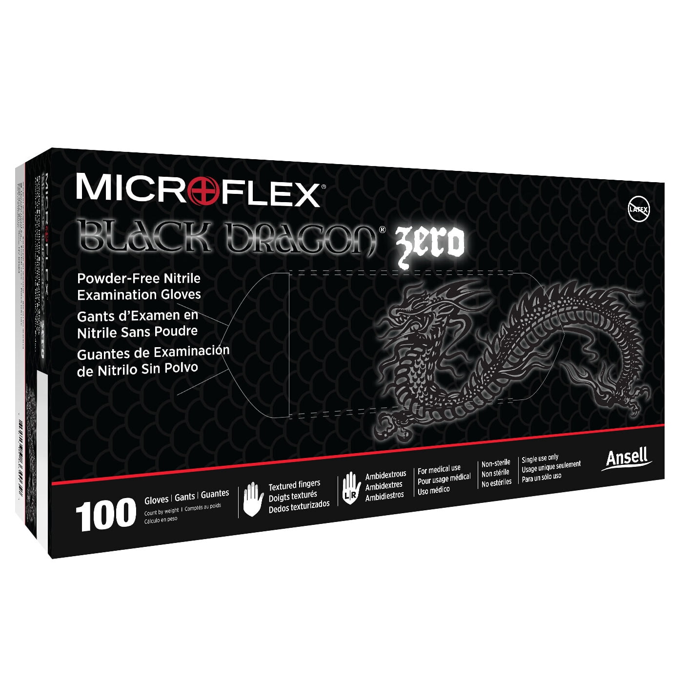 Ansell Microflex Black Dragon BD-100N Disposable Nitrile Gloves, 5.5mil, Black X-Large, Box of 100