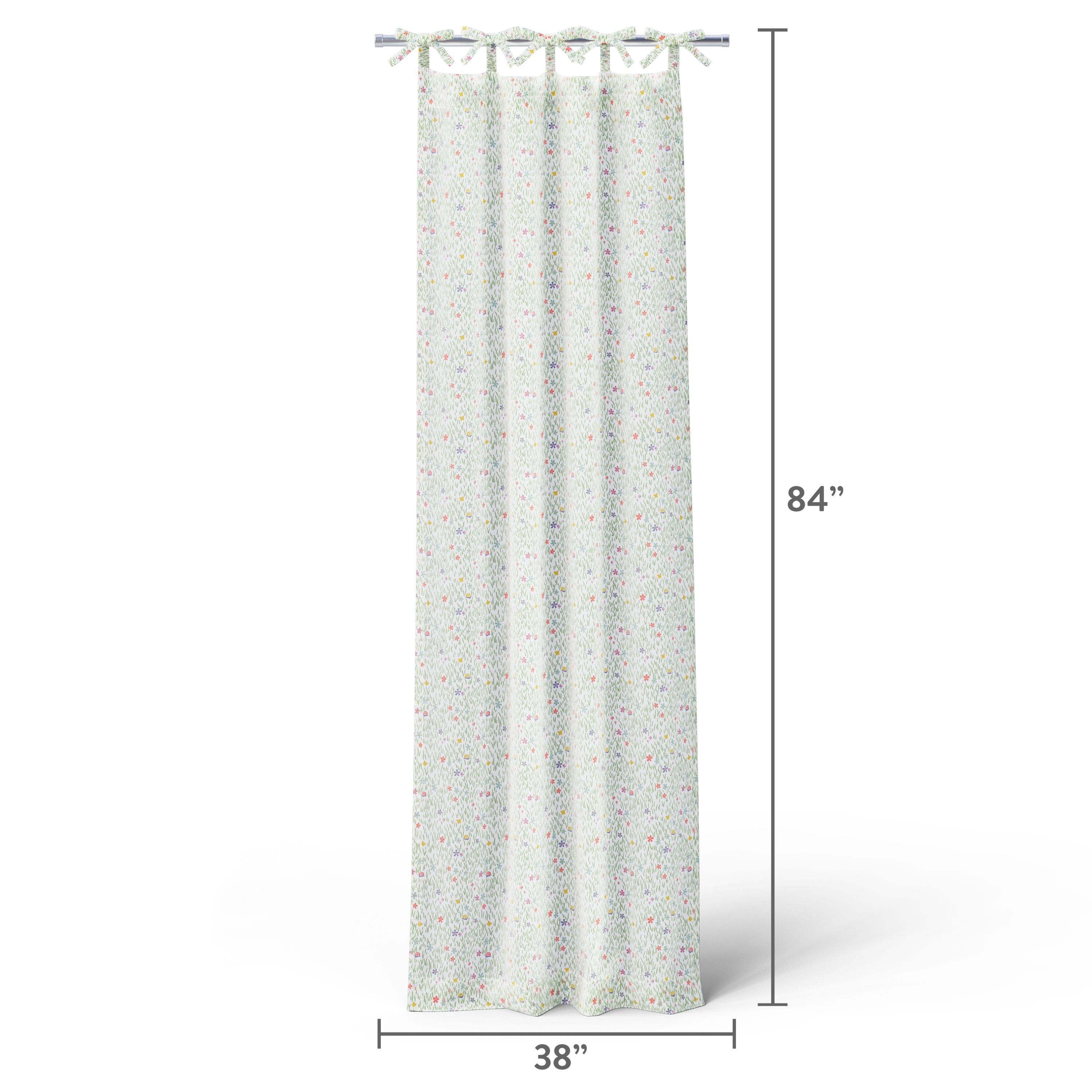 Mainstays Kids Meadow Print Light Filtering Tie Top Single Curtain Panel, 38 in W x 95 in L
