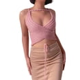 thumbnail image 1 of VISgogo Tops cortos para mujer, cuello halter, sin mangas, cruzado, cruzado, de color sólido, de punto, camiseta delgada para damas VISgogo moda, 1 of 9