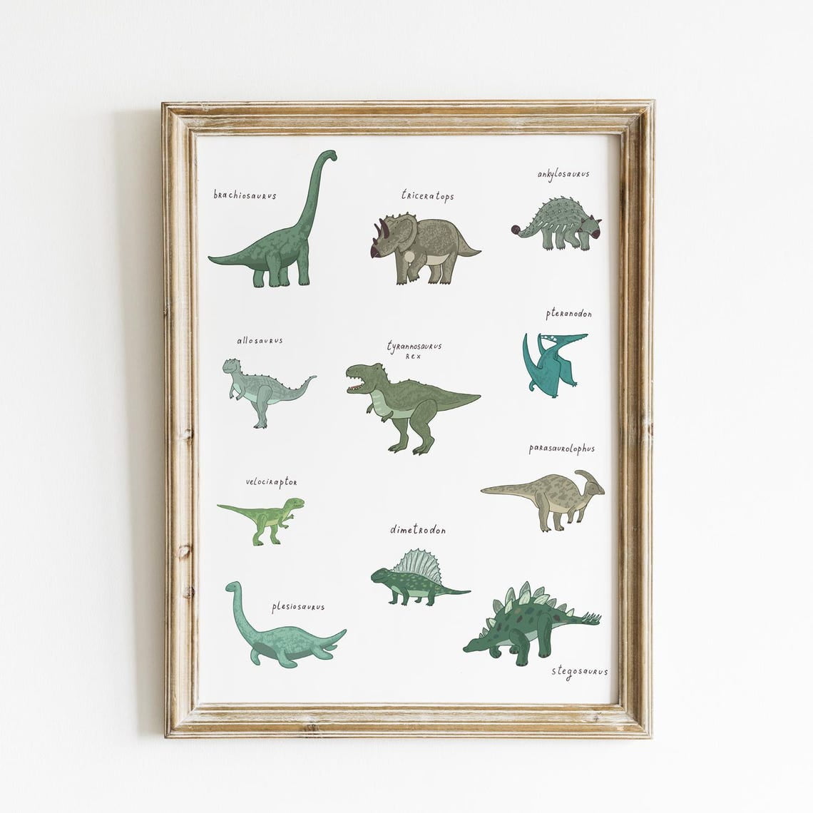 Dinosaur Chart Educational Wall Art Print Living Room Gallery Wall And Home Decor